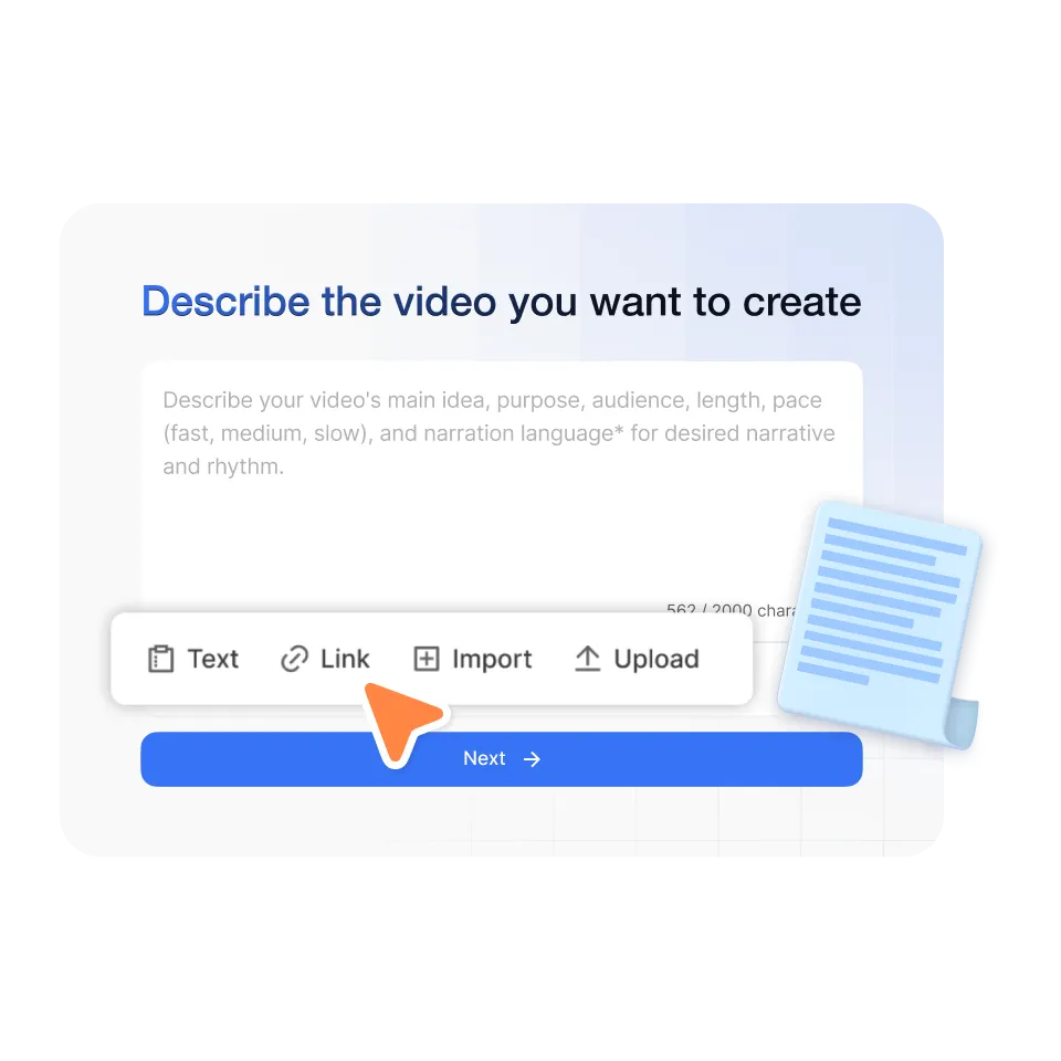AI agent gathering text prompts, scripts, webpages, and documents before sending content into Visla for video generation